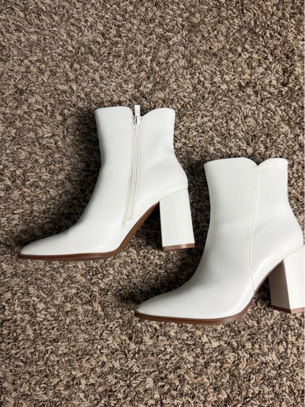 White Ankle Boots with Block Heel - Women